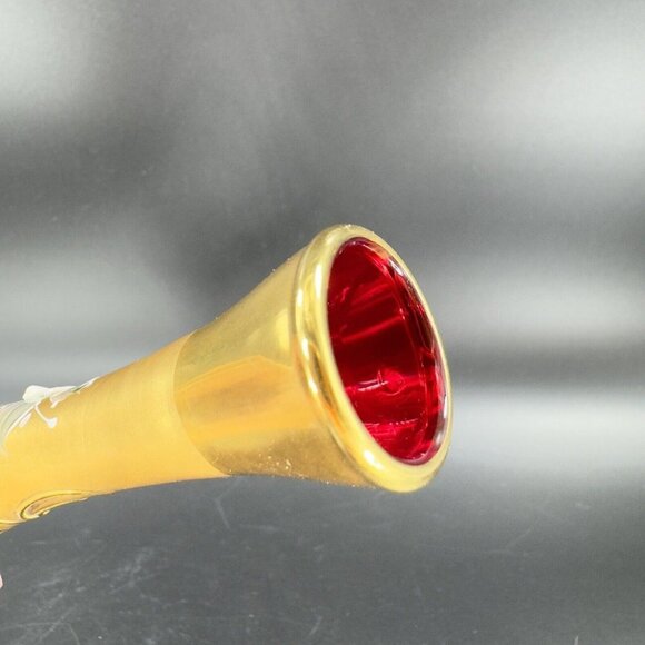 Venetian Art Glass Vase Raised Flowers Ruby Red Heavy Gold Painted Made In Italy - Picture 13 of 15